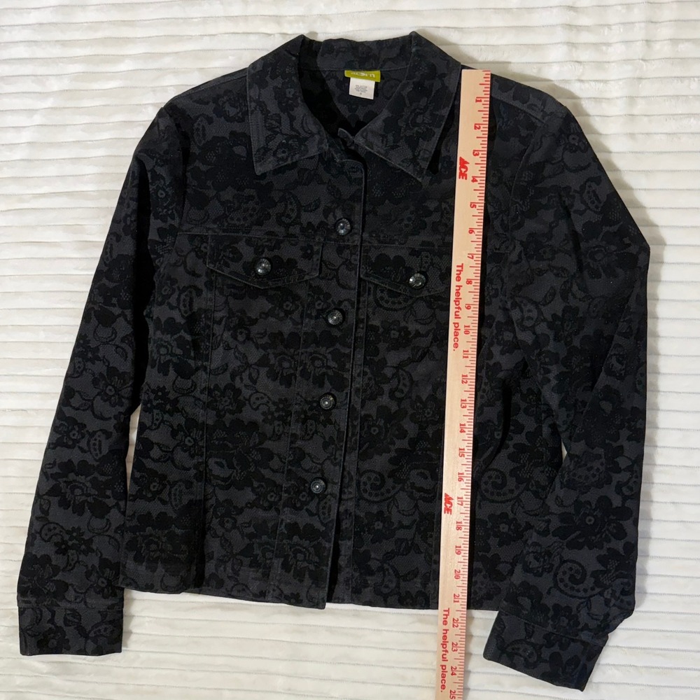 Acorn Womens Black Lace Imprinted Velvet Button Up Jacket Floral Small RN106256 - Picture 10 of 12